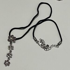 Daisy Flower Purple Dangle Floral Boho 16” Black Rope‎ Necklace